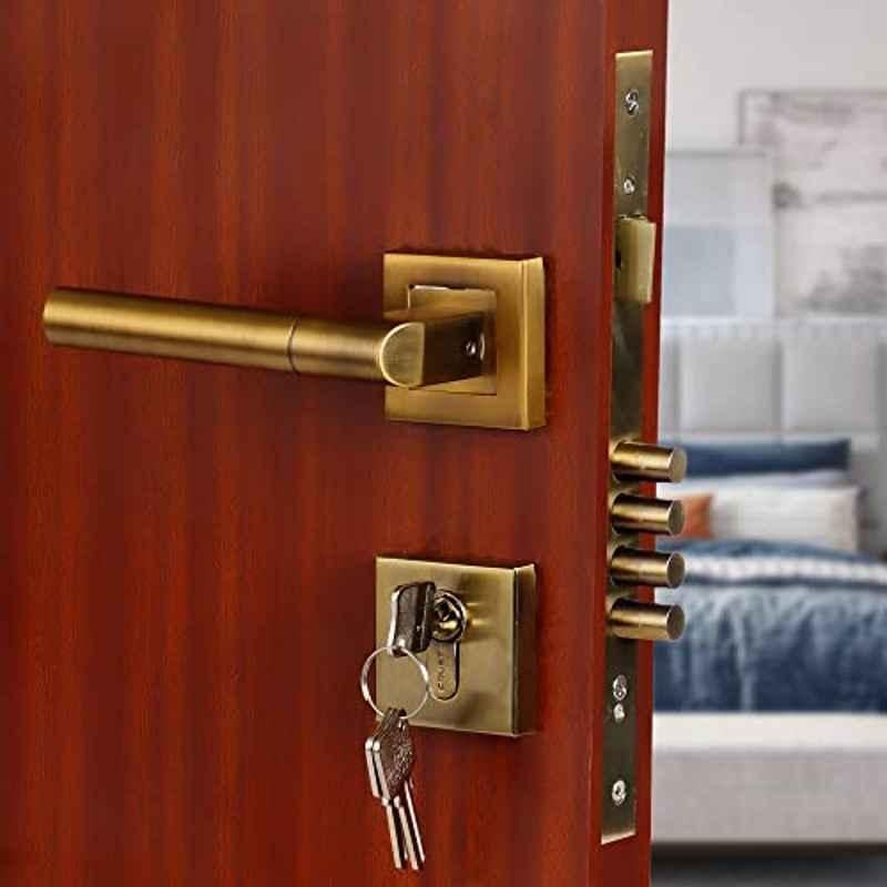 Saze Stainless Steel Antique Brass Matt Finish 4 Bullet Pin Mortise Door Lock Handle Set with 3 Computer KeysMg303