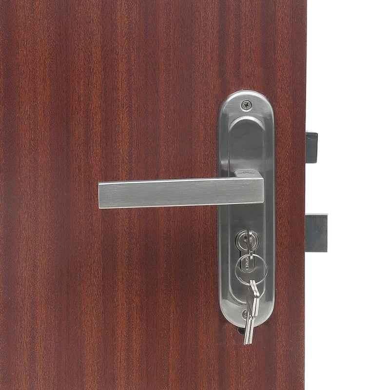 Handle Waala LB301 Stainless Steel Silver Satin Finish Round Plate Heavy Duty Mortise Door Lock Set