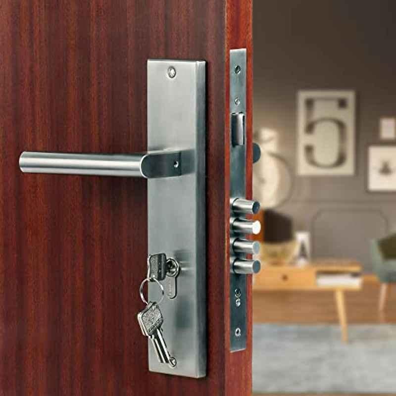 Saze 10 inch Stainless Steel Matt Finish Cylindrical Plate 4 Bullet Pin Mortise Door Lock Handle Set with 3 Computer Keys, Mg301