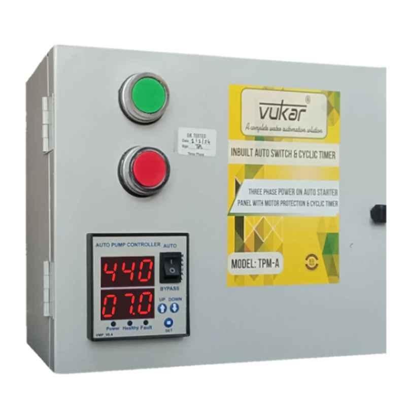 Vukar TPM-A 3HP Three Phase Digital DOL Auto Motor Starter Panel Board with Dry Run, Overload, Voltage Protection, Cyclic Timer & Inbuilt Auto Switch for Borewell Submersible Pump, TPM-A1