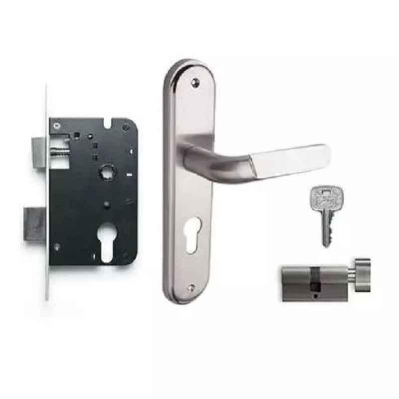 Godrej NEH 240mm Zinc Alloy Satin Steel Finish Door Handle Set with Lock 6060