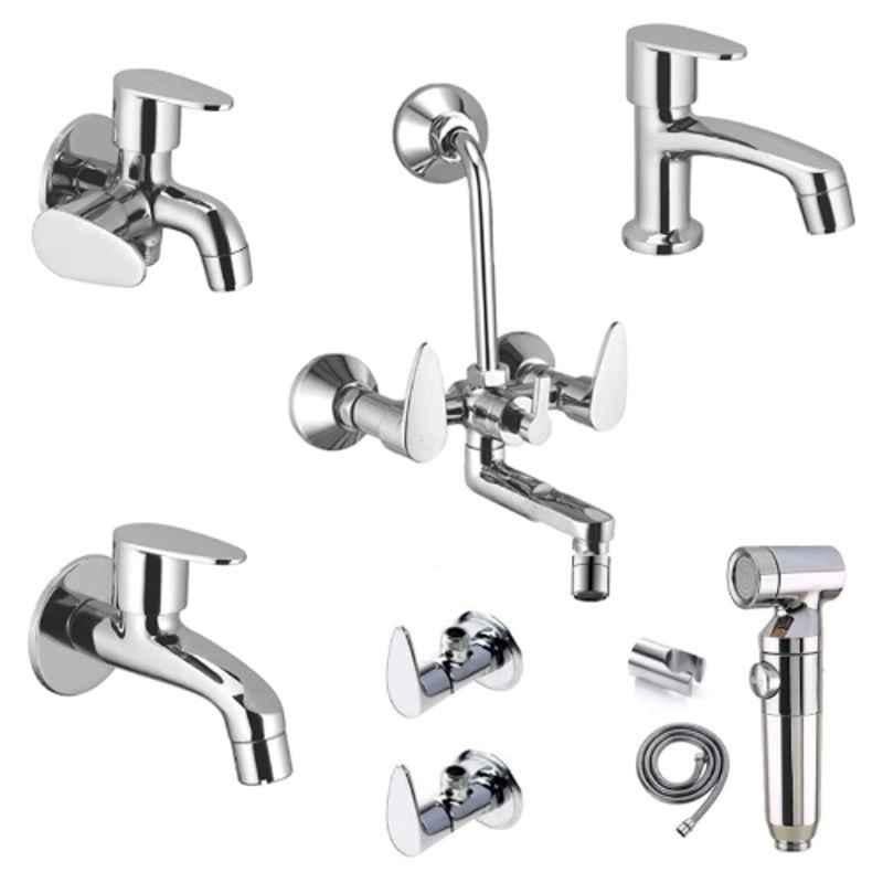IRIS 7 Pcs Brezza Stainless Steel Silver 2-in-1 Wall Mixer Bathroom Fitting Set