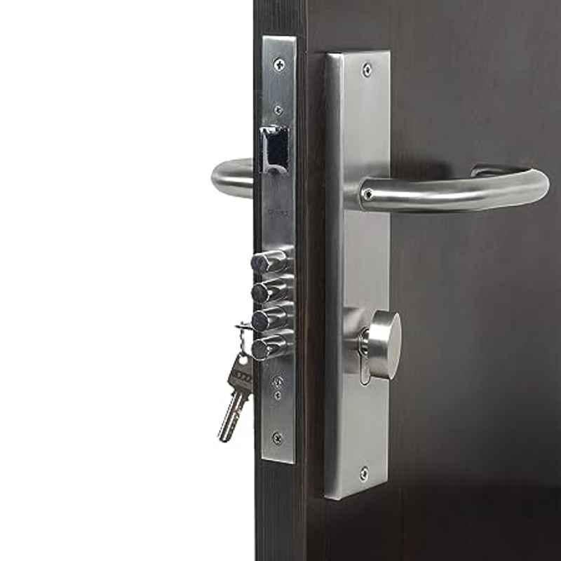 Handle Waala MG1103-OSK 10 inch 60mm Stainless Steel Silver Cylindrical Plate One Side Key Mortise Door Lock Set