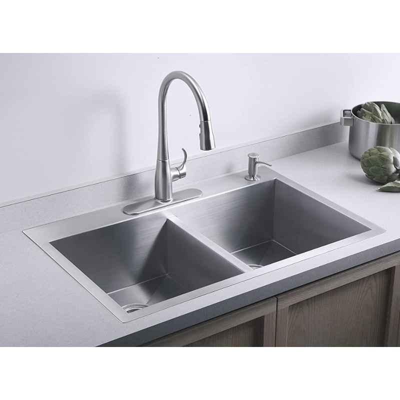 Happy Homes 37x18x10 inch Satin Finish 304 Stainless Steel Double Bowl Kitchen Sink with Tape Hole, HH-14