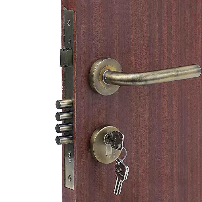Homexpert Rose MG-1106 60mm Stainless Steel Antique Brass Finish Cylindrical Plate Both Side Key Mortise Door Lock Set