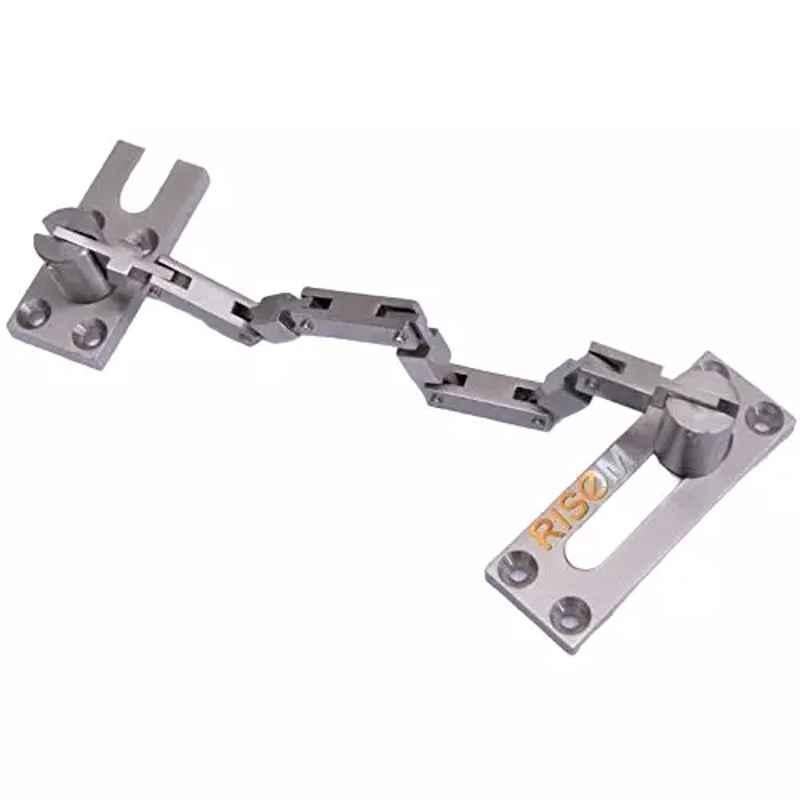 RiseOm 8 inch Satin Silver Brass Door Chain Lock, OA-ZVZ0-TQ1V (Pack of 3)