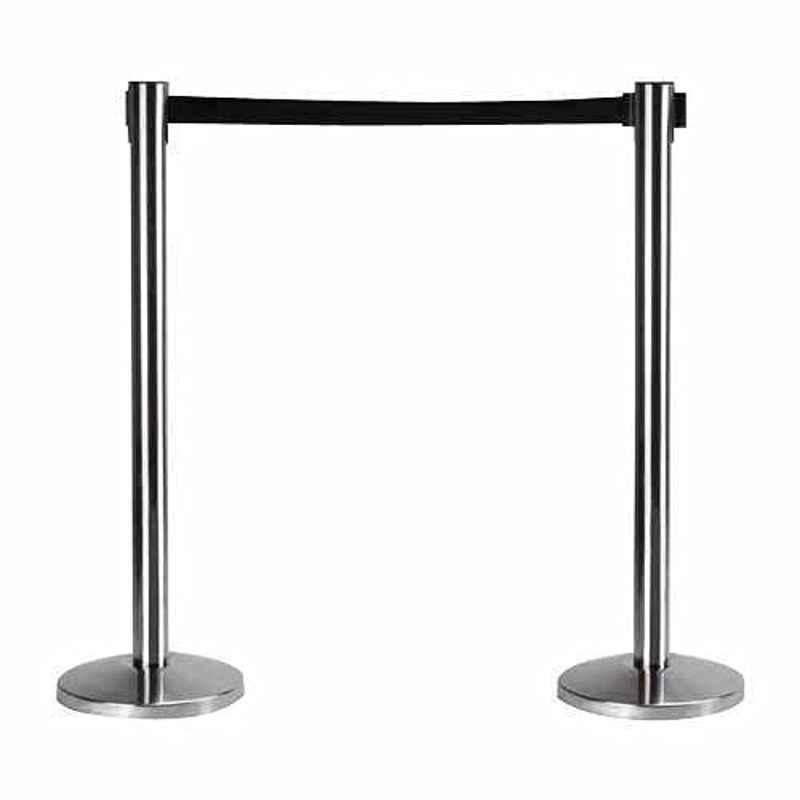 Ladwa 2 Pcs Stainless Steel Hook Type Barricade Set with 2.25m Black Nylon Belt, LSI-QM-B2