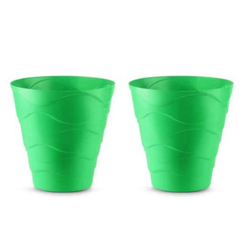 Blume Swirl 8 inch Green Plastic Round Flower Pot, MC-SL-GR-2 (Pack of 2)