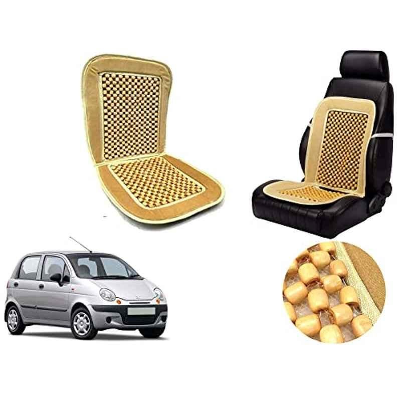 Auto Pearl PU, Velvet & Wooden Beads Beige Rectangular Seat Cushion for Daewoo Matiz