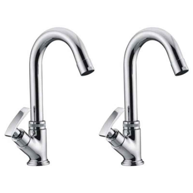 Drizzle Soft 2 Pcs Brass Chrome Finish Silver Swan Neck Pillar Cock Set, ASWANSOFT2
