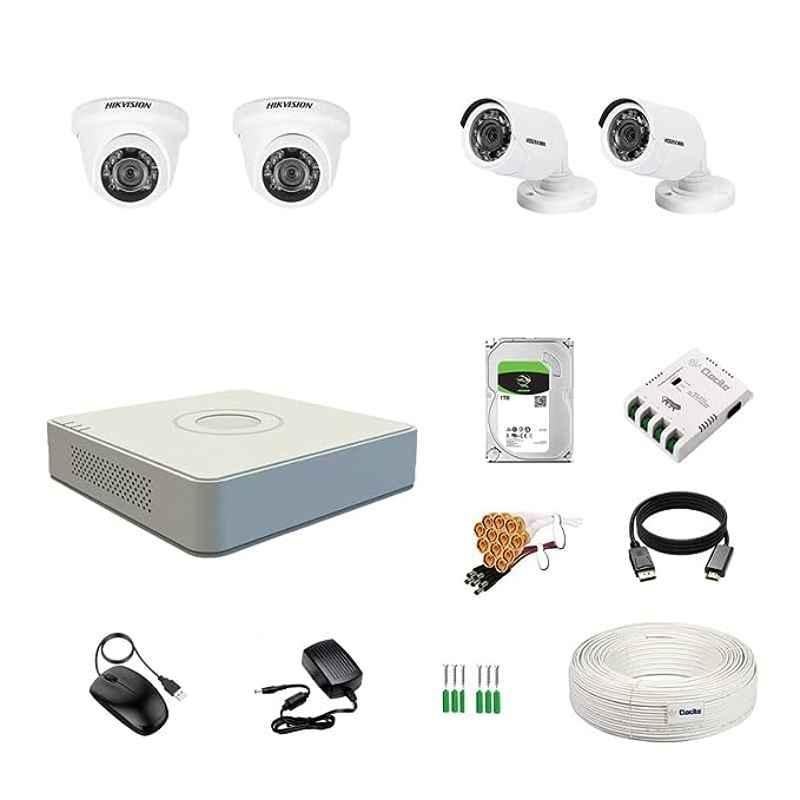 Hikvision 2MP 1TB HDD 4 Channel DVR Day & Night CCTV Camera Kit with 2 Pcs Dome & 2 Pcs Bullet Camera