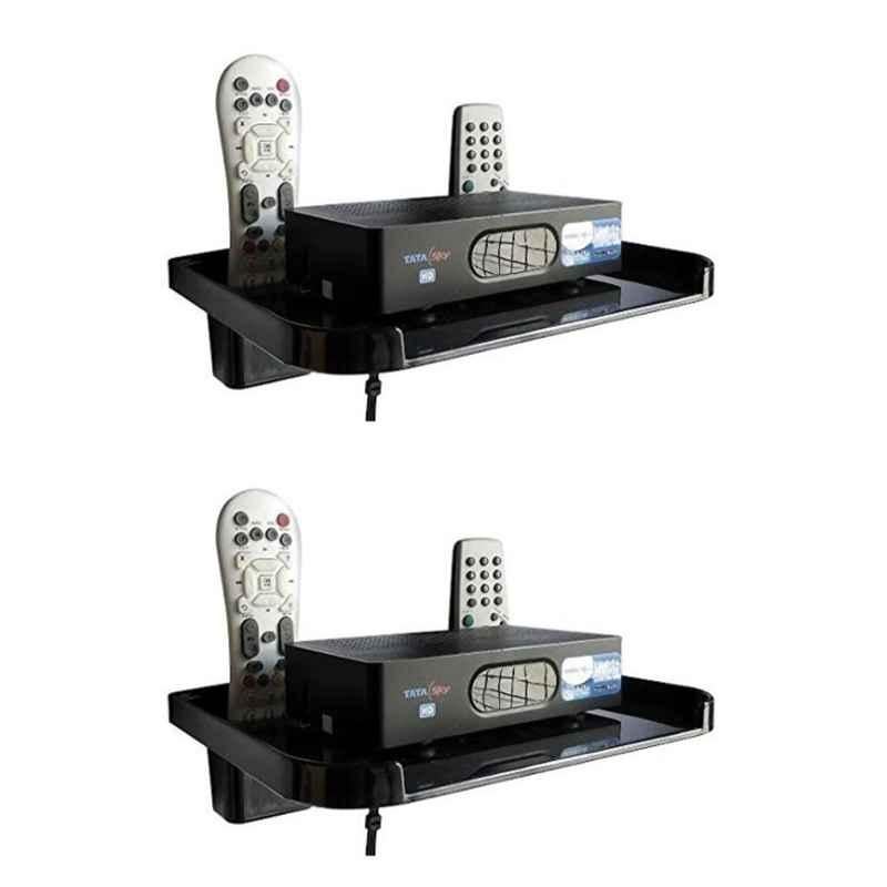 Drizzle 28x20x16cm Black Plastic Set Top Box Shelve (Pack of 2)