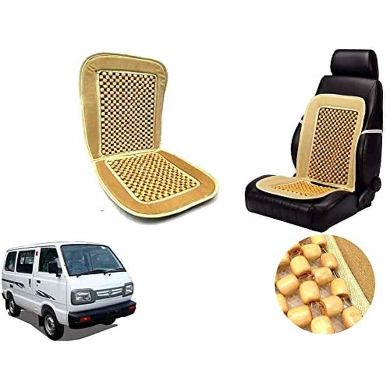Auto Pearl PU, Velvet & Wooden Beads Beige Rectangular Seat Cushion for Maruti Suzuki Omni