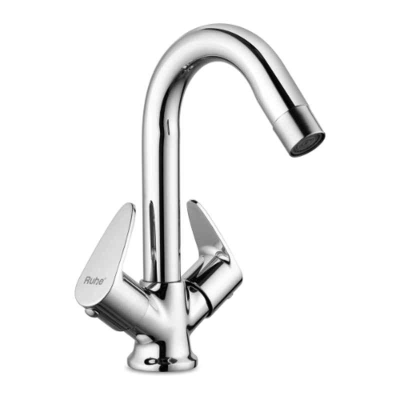 Ruhe Liva Brass Chrome Finish Centre Hole Basin Mixer with 12 inch Round Swivel Spout, 11-1017