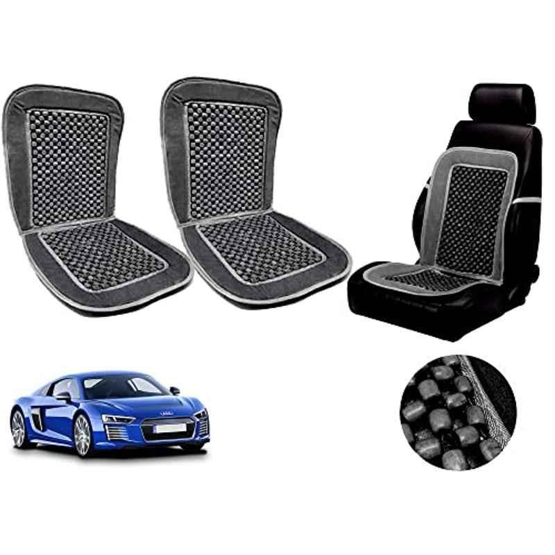Auto Pearl PU, Velvet & Wooden Beads Grey Rectangular Seat Cushion for Audi R8 (Pack of 2 )