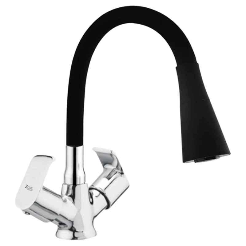 Zoie Stonex Brass Black Chrome Finish Basin Mixer with Swivel Spout, Z27044