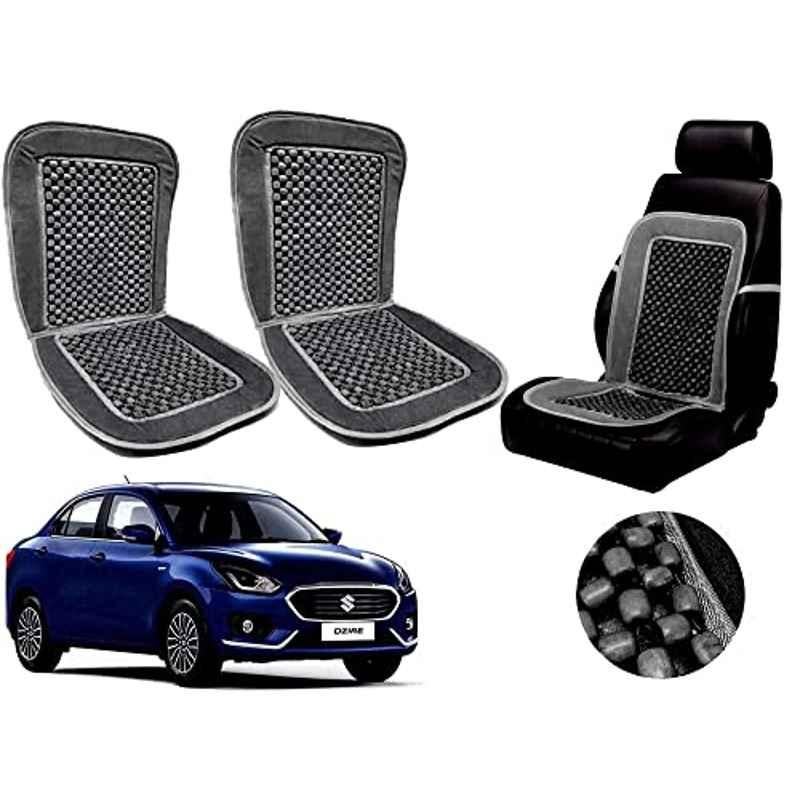 Auto Pearl PU, Velvet & Wooden Beads Grey Rectangular Seat Cushion for Maruti Suzuki New Dezire (Pack of 2 )