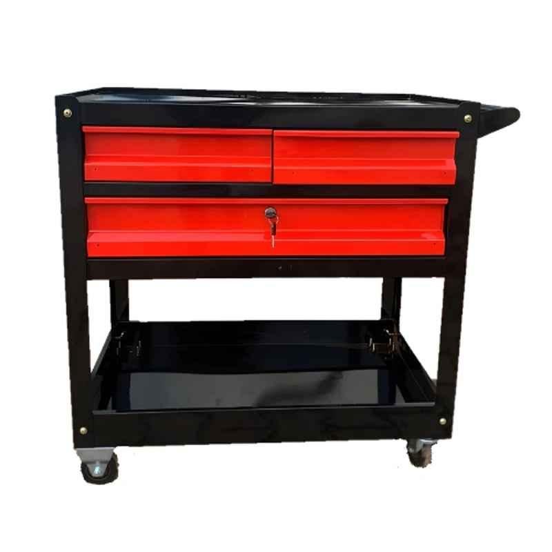 Inaithiram TBT200N 200kg Mild Steel Black & Red 3 Drawer Tool Trolley with 360 deg Swivel Nylon Wheels