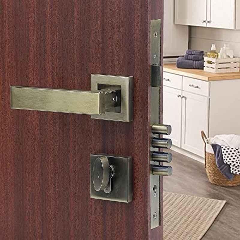 Saze Rose Stainless Steel Antique Brass Finish One Side Key Mortise Door Lock Handle Set with 3 Keys, LB-1007