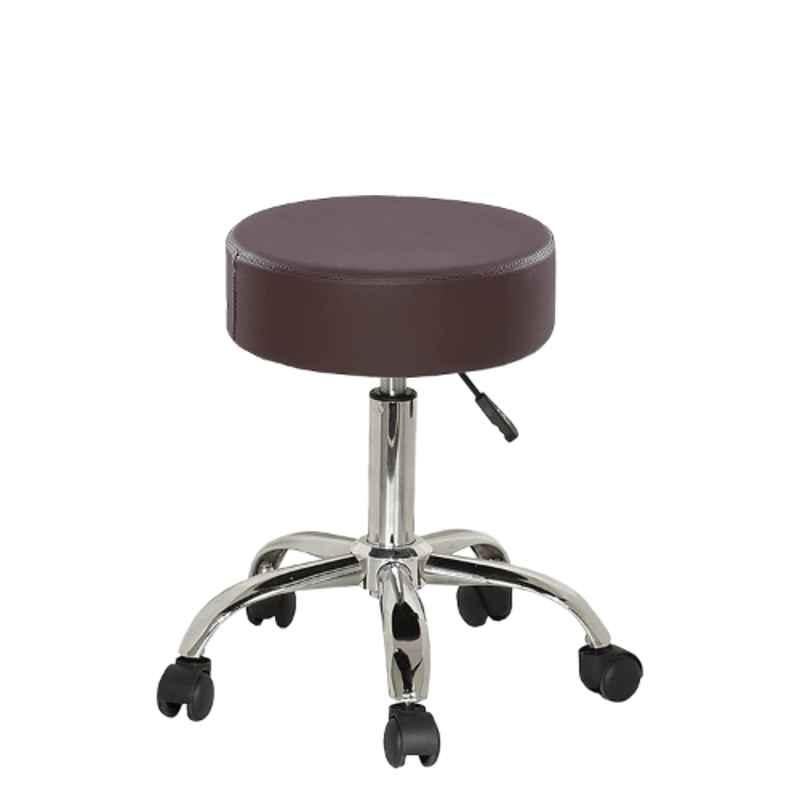 Chairwale Rio Brown Faux Leather Revolving Adjustable Stool with Wheels for Living Room, Home Office & Kitchen, P7102