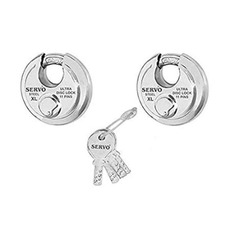 Smart Shophar 2 Pcs 90mm Steel Silver Disc Combo Ultra Keys Shutter Lock Set, SLK80SL-COMB-UKSL90-S1 (Pack of 6)