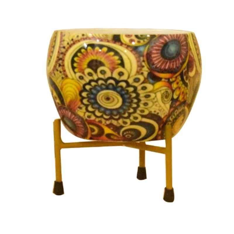 Sone Key Chidiya 5x5 inch Iron Apple Shape Handmade Meenakari Finish Plant Container with Stand, VDR-17-PCK1