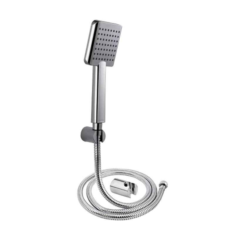 IRIS 3 Pcs Brass Chrome Finish Square Hand Shower, 1.5m Stainless Steel Tube & Hook Set
