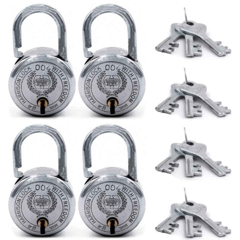 Harrison 45mm 6 Lever Mild Steel Bright Chrome Polished Finish Round Padlock with 3 Keys, T-26-0273 (Pack of 4)