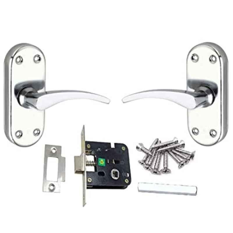 Onjecx Alloy Steel Glossy & Chrome Finish Keyless Bathroom Door Lock with Mortise Handle & Baby Latch Lock, BL+S04BCP