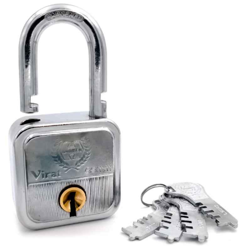 Harrison 65mm 8 Lever Mild Steel Bright Chrome Plated Finish Square Padlock with 4 Keys, VIRAT-0580