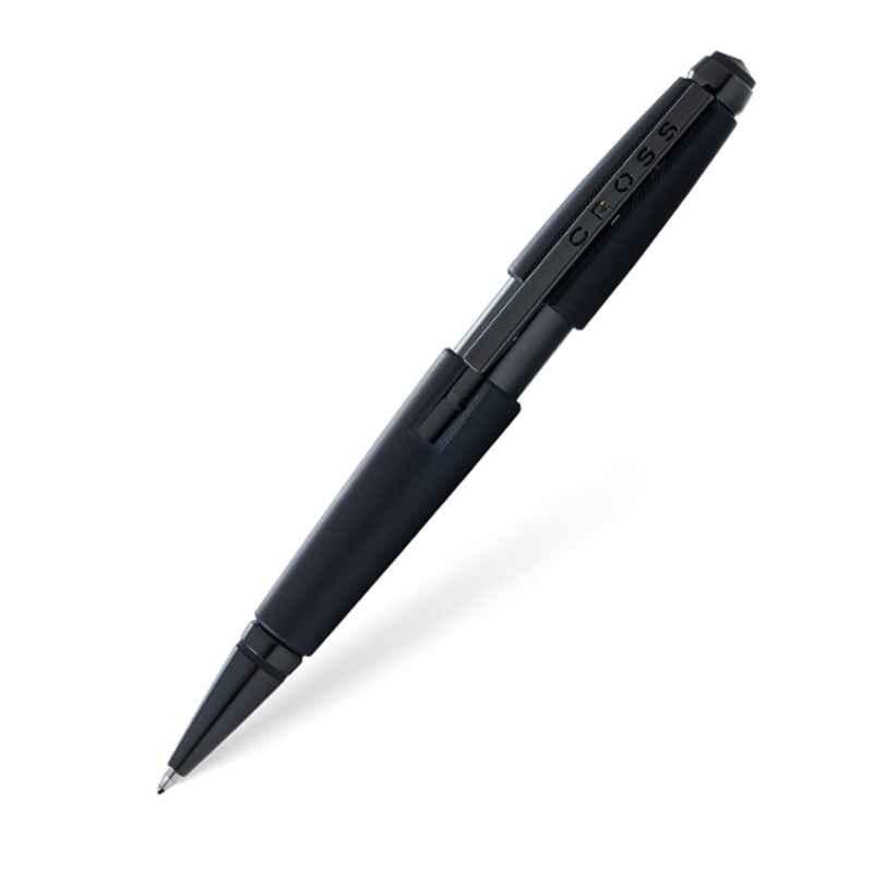 Cross Edge Black Gel Ink Matte Black Lacquer Finish Roller Ball Pen with 1 Pc Black Gel Ink Refill Set, AT0555-11