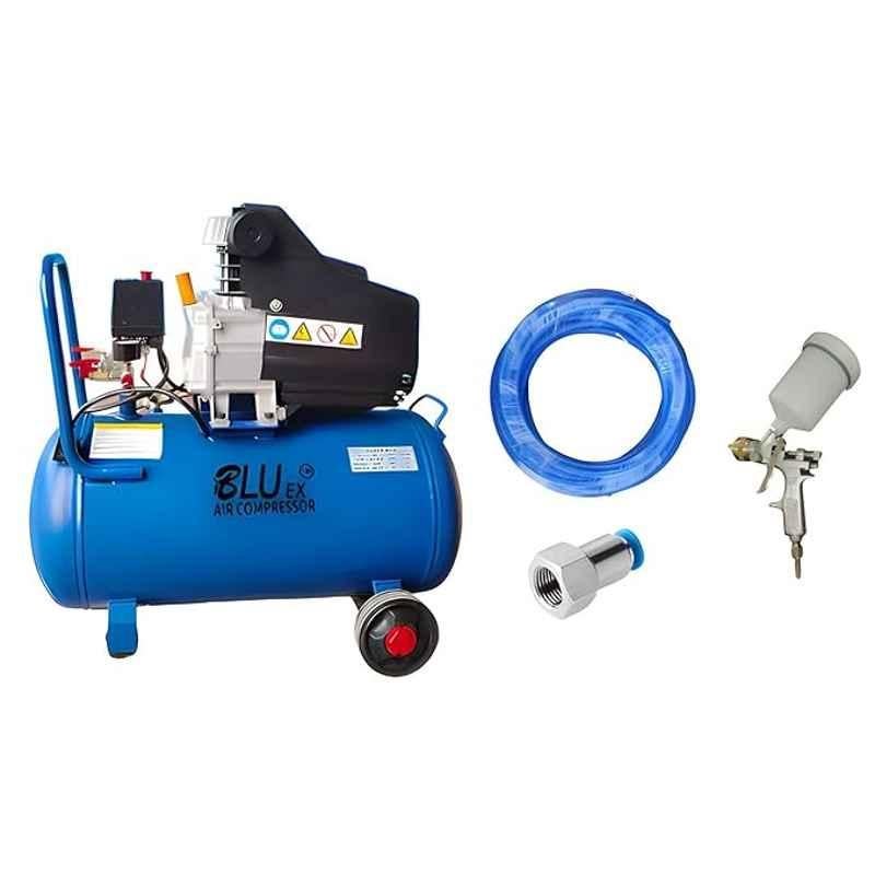 Bluex 1.5HP 30 Litre Lubricated Air Compressor with AIR Nozzle, Spray Gun & PU Pipe