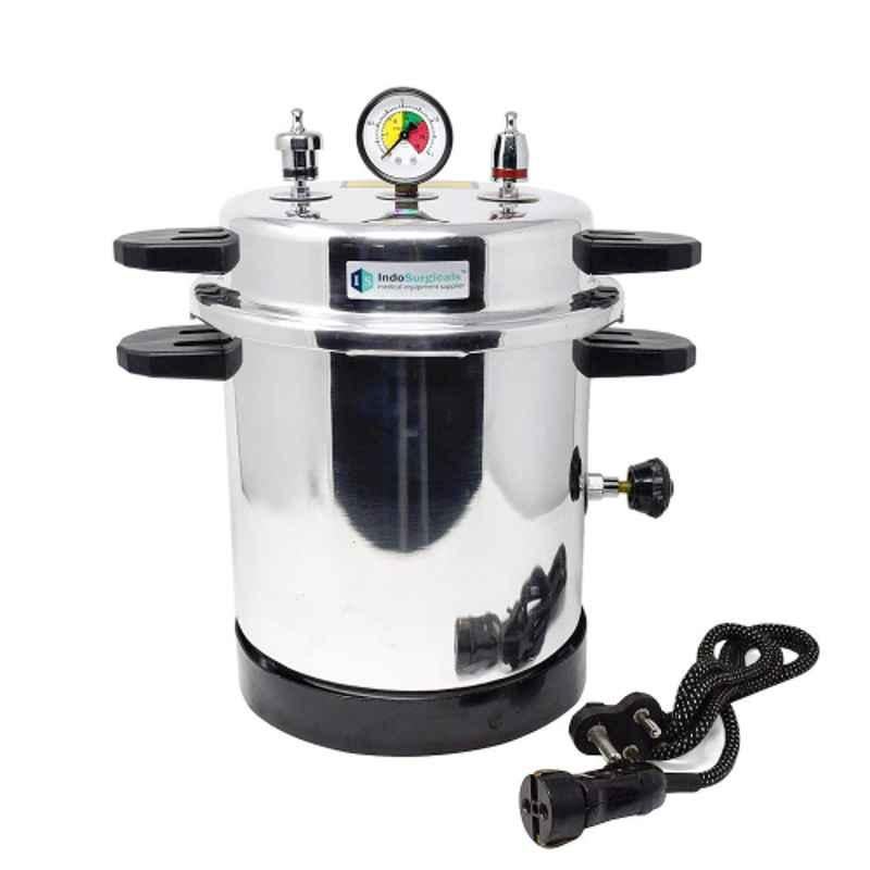 Indosurgicals 10L Aluminium Pressure Cooker Type Mirror Finish Electric Autoclave, 45000