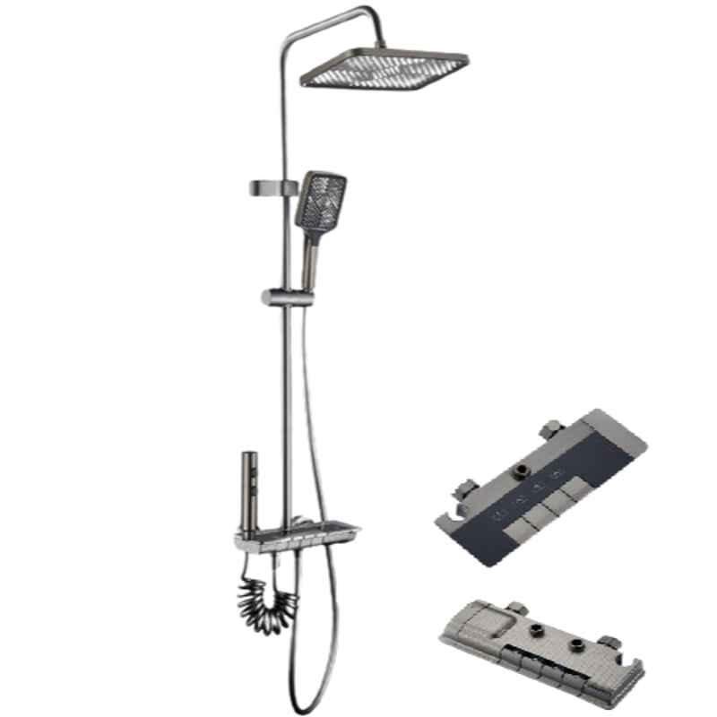 ZeeCry 5-in-1 Grey PVD Painted Brass & Stainless Steel Wall Mounted Thermostatic Shower Panel with Temperature LED Digital Display