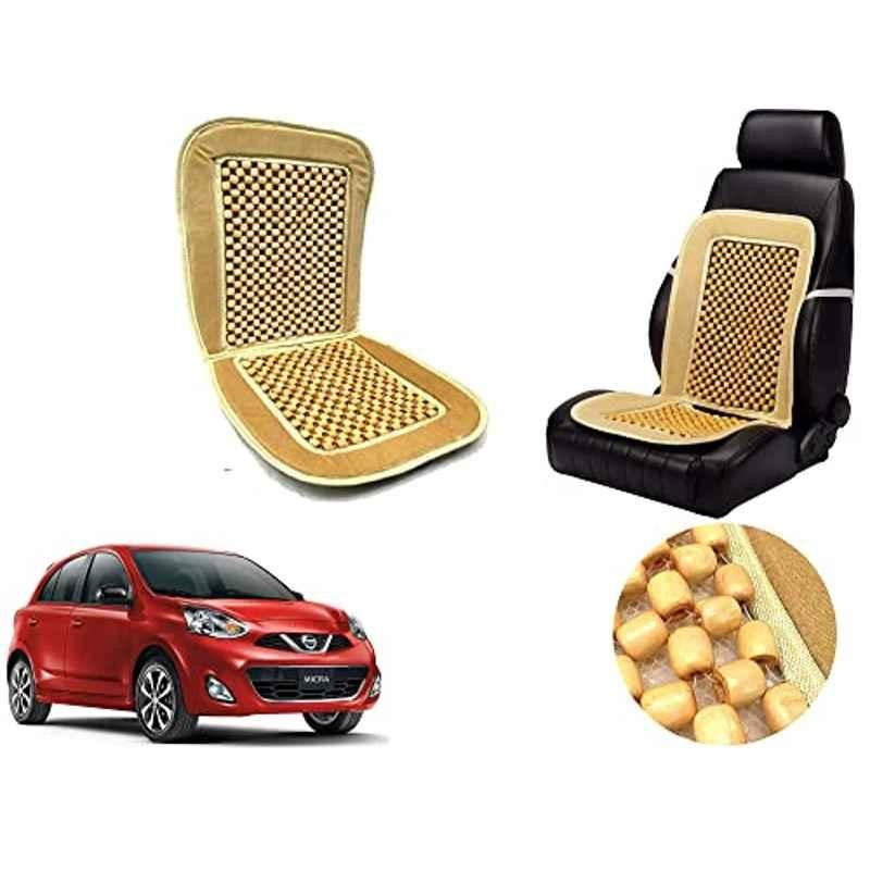 Auto Pearl PU, Velvet & Wooden Beads Beige Rectangular Seat Cushion for Nissan Micra 2015