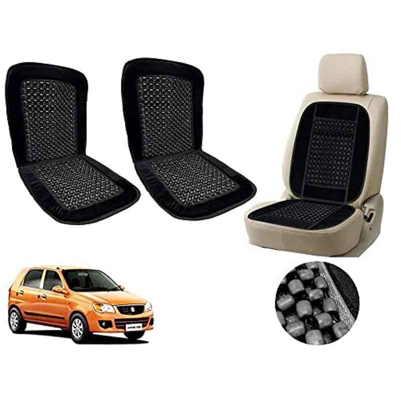 Auto Pearl PU, Velvet & Wooden Beads Black Rectangular Seat Cushion for Maruti Suzuki Old Alto K10 (Pack of 2 )