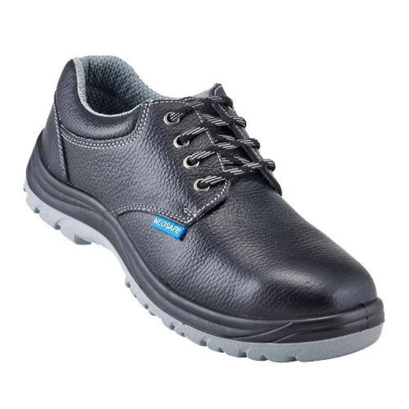 Neosafe A7024 Victor Pro Leather Steel Toe Low Ankle Black Work Safety Shoes, Size: 9