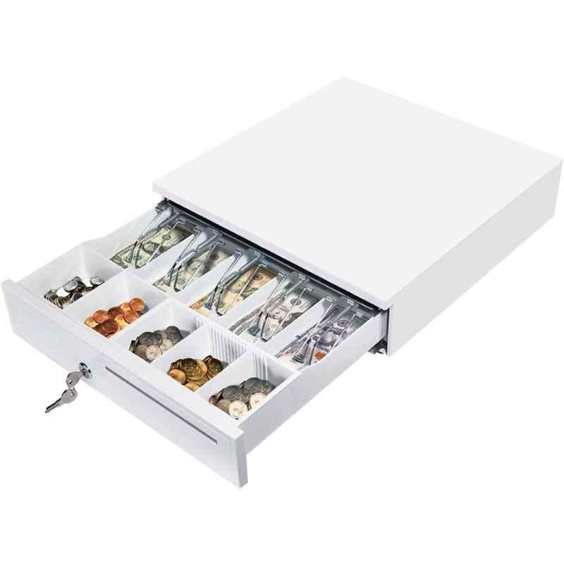 Gobbler White Electronic & Manual Metal Cash Drawer with 5 Bill & 5 Coin Tray for POS System, GS-405B