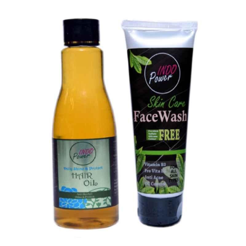 Indopower DD253 200ml Daily Shine & Protect Hair Oil with 100g Skin Care Face Wash Combo Pack