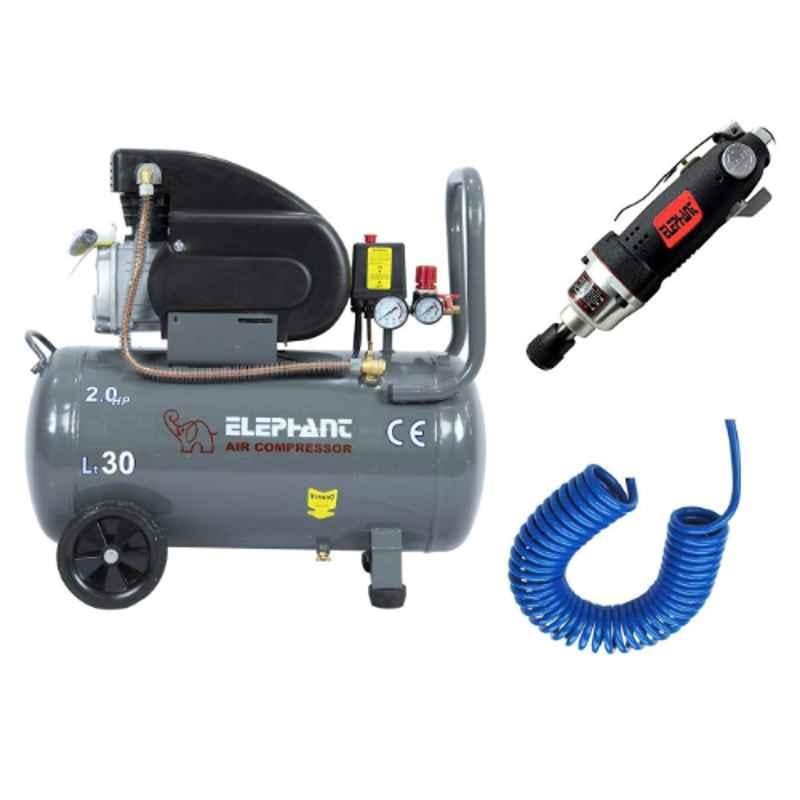 Elephant AC-50C 30L 2 HP Air Compressor, 1/4 inch Air Screw Driver & 10m PU Pipe Coil Combo, ?AC30C-ATW5