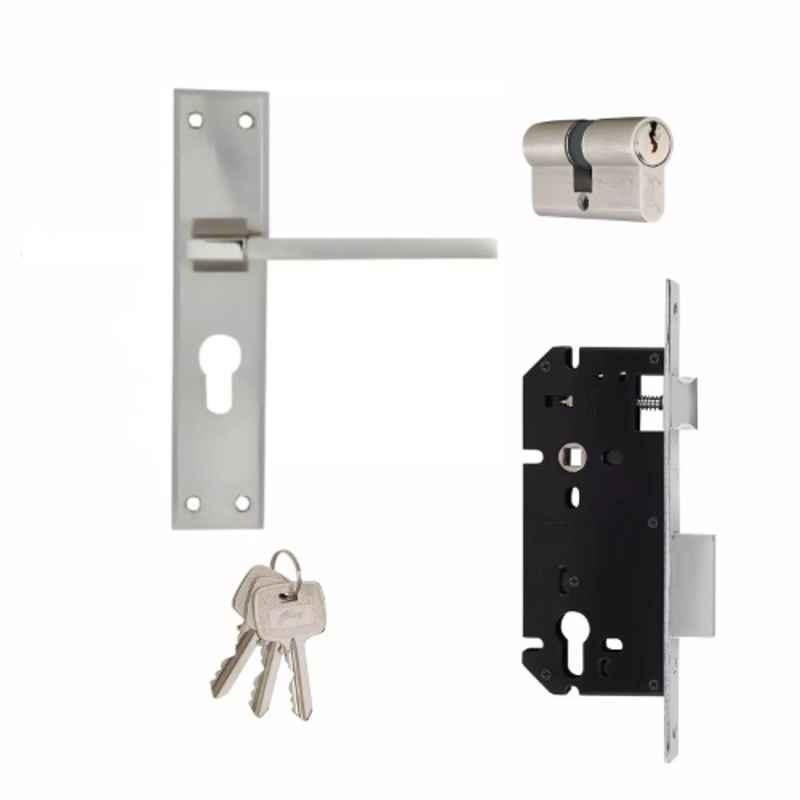 Godrej NEH 240mm Zinc Alloy Satin Steel Finish Door Handle Set with Lock 7108