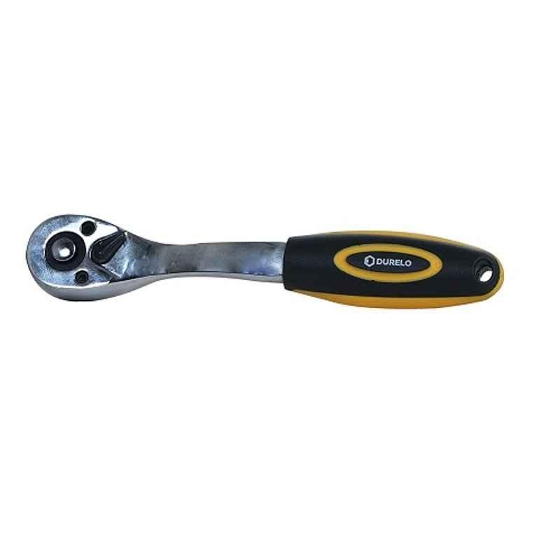 Durelo 1/4 inch Chrome Vanadium Steel Yellow & Black Reversible Ratchet Handle with Dual Grip, D-A715