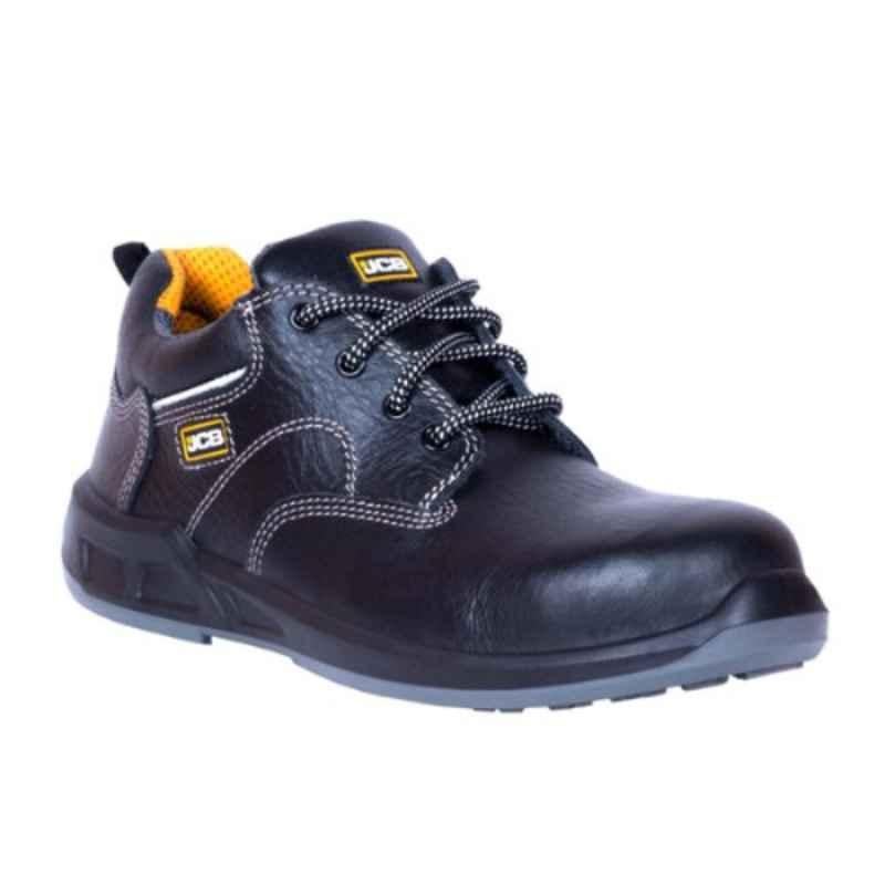 JCB OUNCE Leather Steel Toe Black Work Safety Shoes, Size: 7