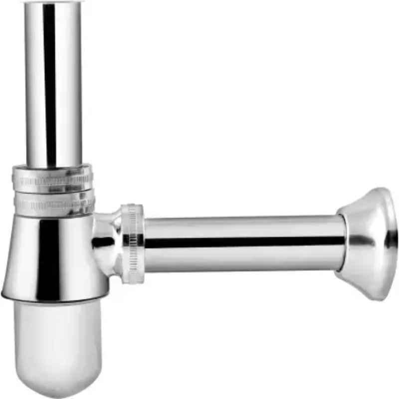 Fastgear Stainless Steel Silver Chrome Finish Wall Mount Round Bottle Trap with Outlet Pipe