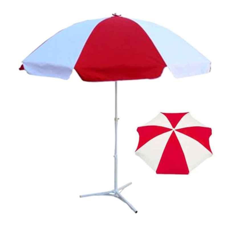 Signistics 7ft White & Red Foldable Outdoor Umbrella with Tripod Stand, SU7FT3LRW01