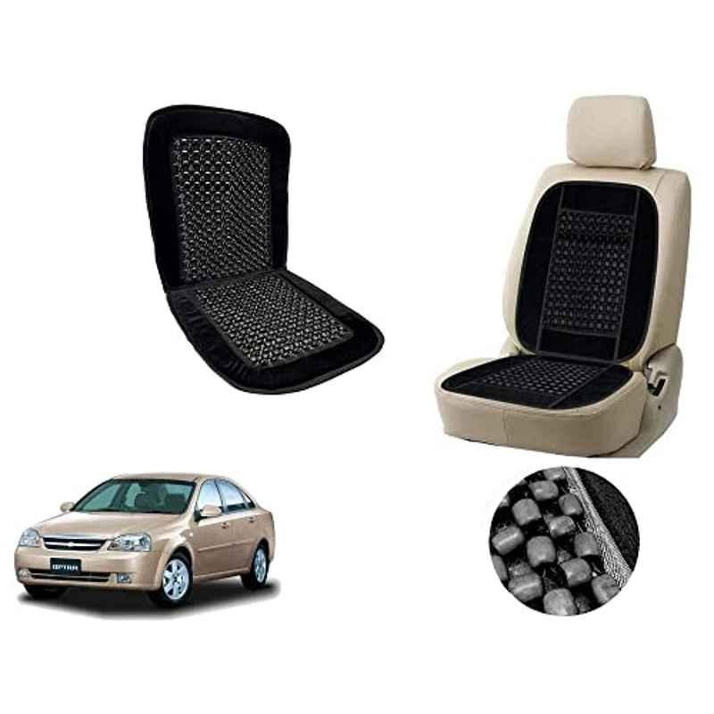 Auto Pearl PU, Velvet & Wooden Beads Black Rectangular Seat Cushion for Chevrolet Optra