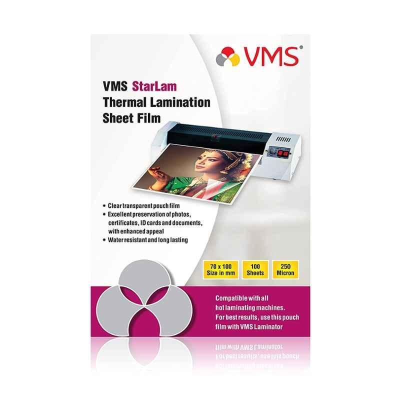 VMS Starlam 100 Pcs 70x100mm 250 Micron Thermal Lamination Pouches Set for ID Card, 625007010SG_1