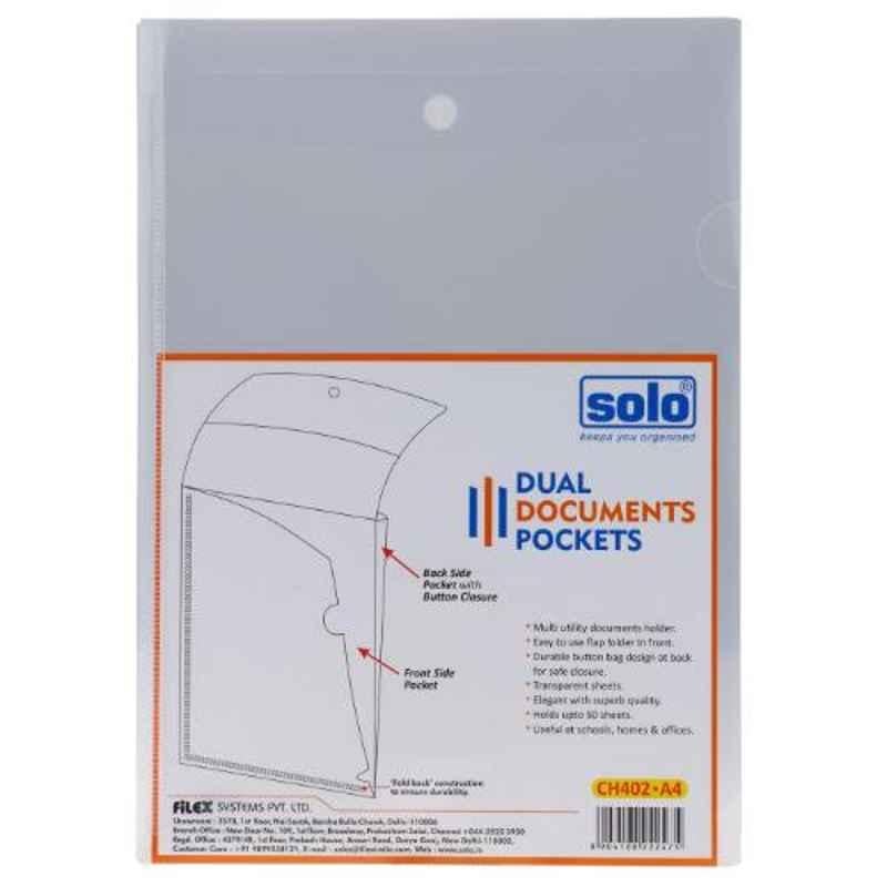 Solo A4 Transparent Blue Dual Documents Pocket, CH402 (Pack of 20)