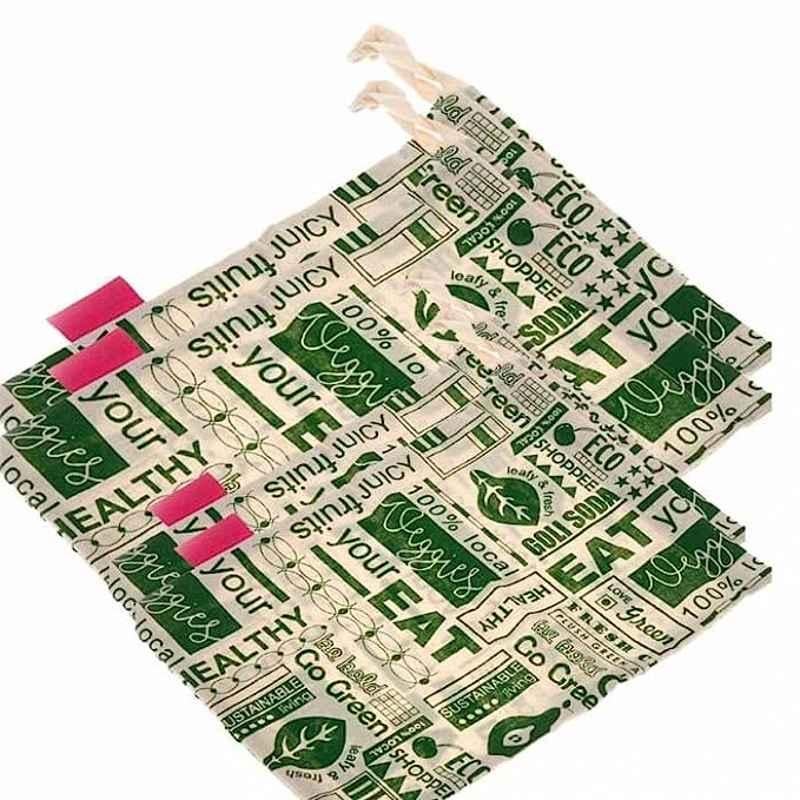 Goli Soda Cotton Green Reusable 2 Pcs Big & 2 Pcs Small Vegetable Bag Combo, GSVB003x4