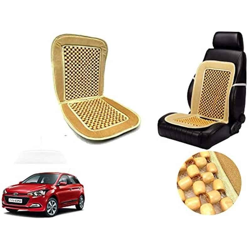 Auto Pearl PU, Velvet & Wooden Beads Beige Rectangular Seat Cushion for Hyundai Elite i20